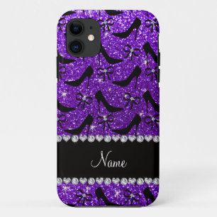 Coque iPhone 11 Nom personnalisé parties scintillant violet noir t