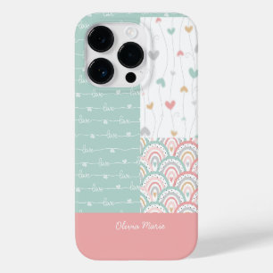 Coque Pour iPhone 14 Pro Nom personnalisé Patchwork Love Hearts Rainbows
