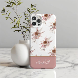 Coque iPhone 15 Pro Nom personnalisé personnalisé rose floral