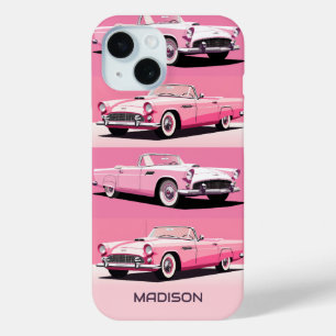 Coque Pour iPhone 15 Nom personnalisé Pink Classic Car