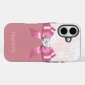 Coques Case-Mate iPhone Nom personnalisé Pink Snowflake ruban iPhone 16 Co (Verso (horizontal))