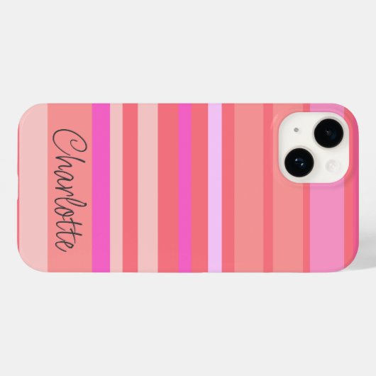 Coques Case-Mate iPhone Nom personnalisé Pink Striped Script (Verso (horizontal))