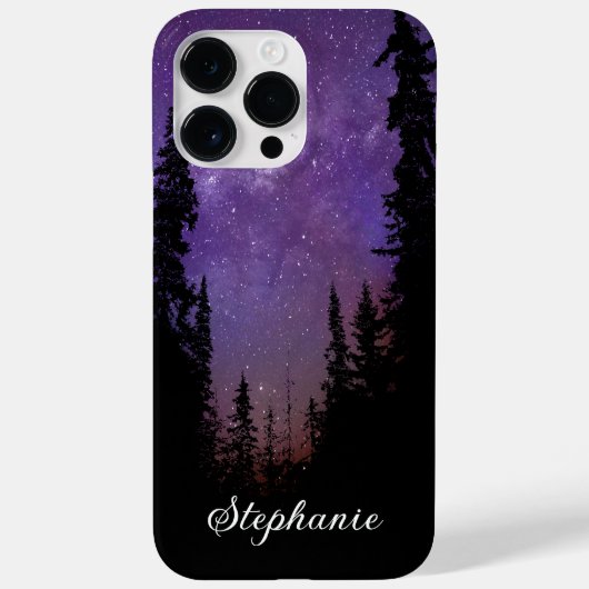 Coques Case-Mate iPhone Nom personnalisé Purple Night Sky Forest Voie Lact (Verso)