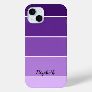 Coque iPhone 15 Mini Nom personnalisé Purple Stripe Color Palette Chip