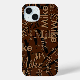 Coque Pour iPhone 15 Nom personnalisé répétitif Brown moderne