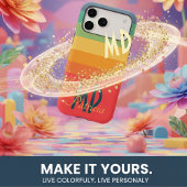 Coques Case-Mate iPhone Nom personnalisé Rétro 70 Navy Rose & Rayures Ment