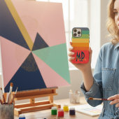 Coques Case-Mate iPhone Nom personnalisé Rétro 70 Navy Rose & Rayures Ment