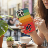 Coques Case-Mate iPhone Nom personnalisé Rétro 70 Navy Rose & Rayures Ment