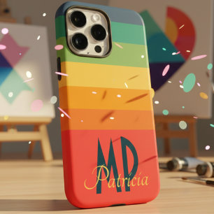 Coques iPhone 16 Pro Max Nom personnalisé Rétro 70 Navy Rose & Rayures Ment