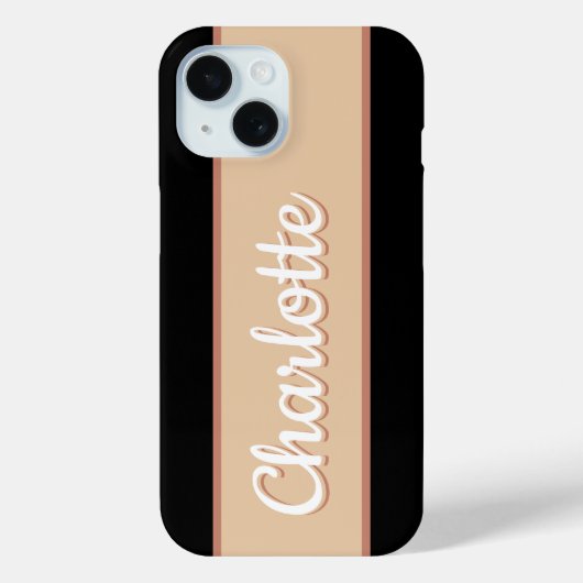 Coques Case-Mate iPhone Nom personnalisé Retro Bande Beige Noir (Verso)