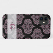 Coques Case-Mate iPhone Nom personnalisé Retro Dusky Rose Floral Fronds Ma (Dos (Horizontal))