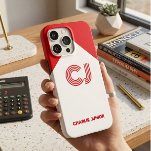 Coque iPhone 15 Pro Max Nom personnalisé rétro minimaliste rouge et blanc
