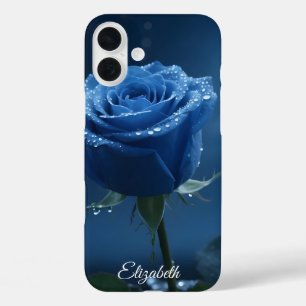 Coques iPhone 16 Plus Nom personnalisé Rose bleu enchanté Romantique Flo