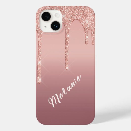Coques Case-Mate iPhone Nom personnalisé Rose de texte Gold Parties scinti (Verso)