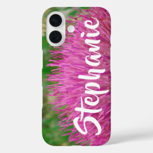 Coques iPhone 16 Nom personnalisé rose et vert Floral