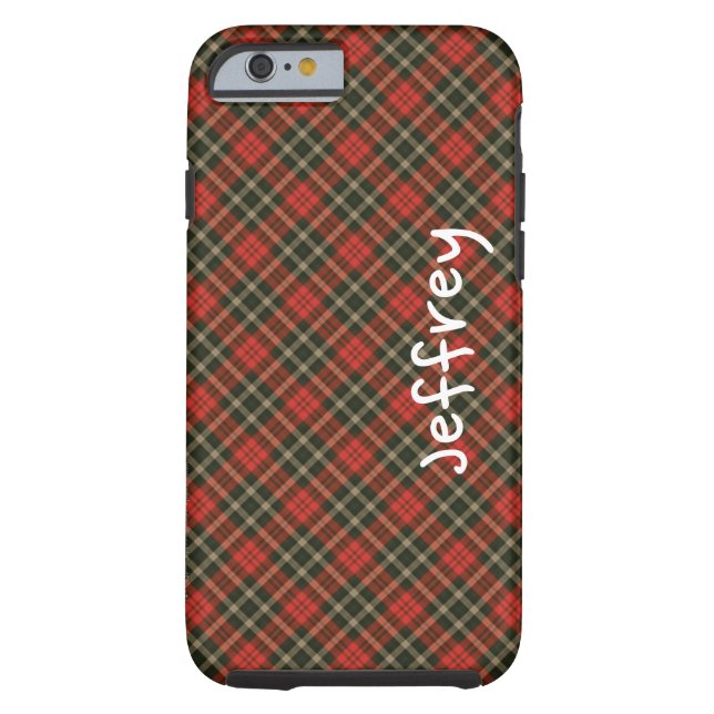 Coques Case-Mate iPhone Nom personnalisé rouge rouge rétro plaid (Dos)