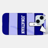 Coques Case-Mate iPhone nom personnalisé rugby jersey bleu cerceaux (Verso (horizontal))