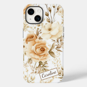 Coque Pour iPhone 14 Nom personnalisé Rustique Boho Roses neutres
