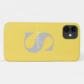 Coques Case-Mate iPhone Nom personnalisé, Script initial, Jaune/Argent (Dos (Horizontal))