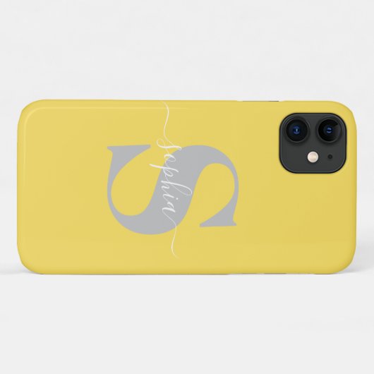 Coques Case-Mate iPhone Nom personnalisé, Script initial, Jaune/Argent (Dos (Horizontal))