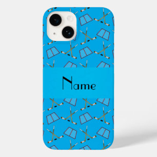 Coque Pour iPhone 14 Nom personnalisé sky blue hockey motif