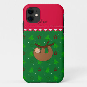 Coque iPhone 11 Nom personnalisé sloth vert noël arbres