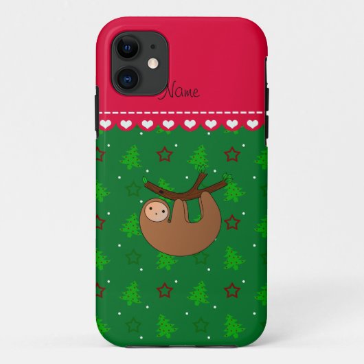 Coques Case-Mate iPhone Nom personnalisé sloth vert noël arbres (Dos)