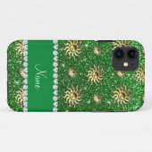 Coques Case-Mate iPhone Nom personnalisé soleils en or vert (Dos (Horizontal))