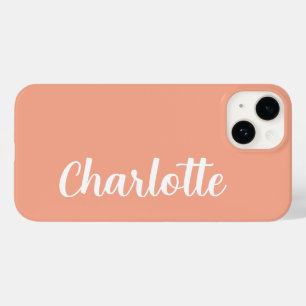 Coque Pour iPhone 14 Nom personnalisé style moderne minimal couleur pêc