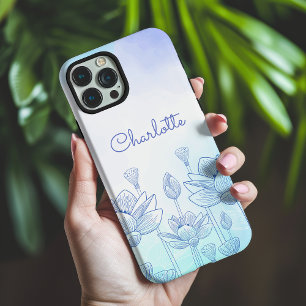 Coques iPhone 16 Pro Max Nom personnalisé Superposition de silhouette flora