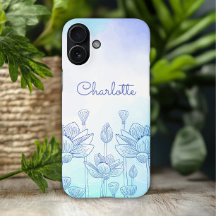 Coques iPhone 16 Plus Nom personnalisé Superposition de silhouette flora