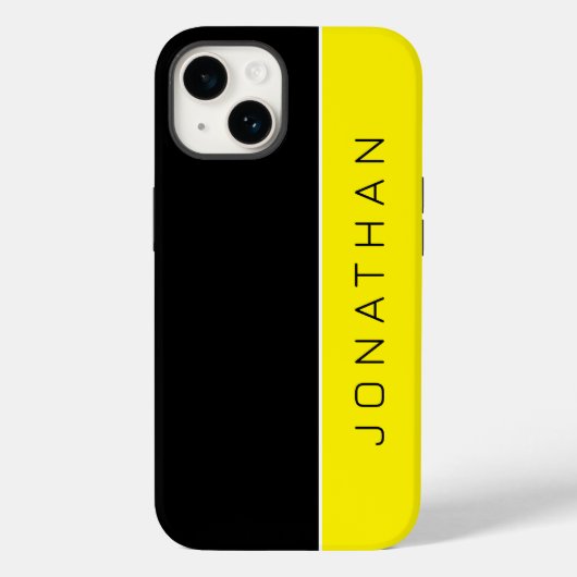 Coques Case-Mate iPhone Nom personnalisé sur Simple Modern Black | jaune (Verso)