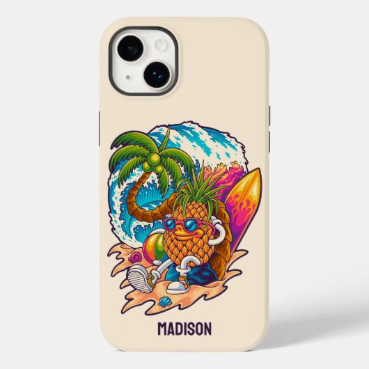 Coques Case-Mate iPhone Nom personnalisé Surfing Pineapple (Verso)
