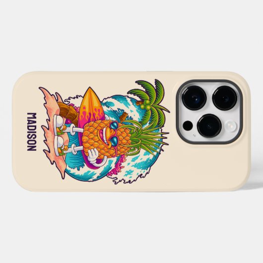 Coques Case-Mate iPhone Nom personnalisé Surfing Pineapple (Verso (horizontal))
