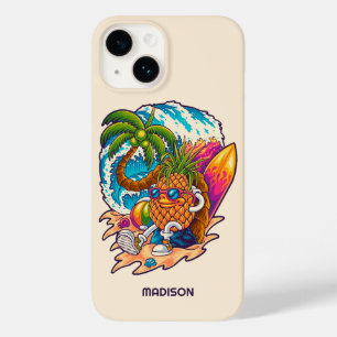 Coque Pour iPhone 14 Nom personnalisé Surfing Pineapple