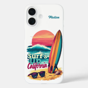 Coques iPhone 16 Nom personnalisé / Texte Californie Surf
