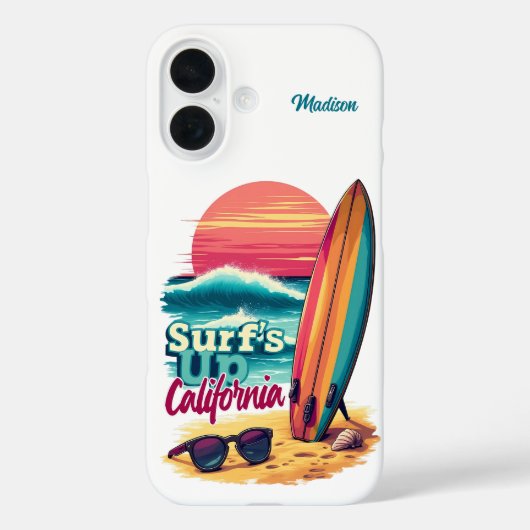 Coques Case-Mate iPhone Nom personnalisé / Texte Californie Surf (Verso)
