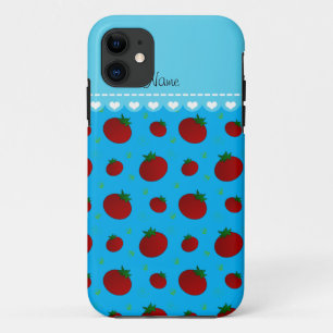 Coque iPhone 11 Nom personnalisé tomates bleu ciel rouge