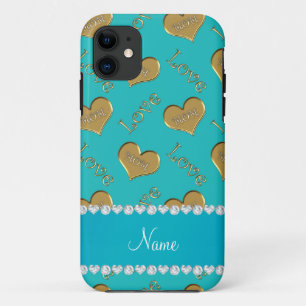 Etui iPhone Case-Mate Nom personnalisé turquoise coeur or maman amour