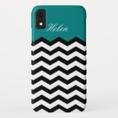 Coques Case-Mate iPhone Nom personnalisé turquoise vert / Chevron noir et (Dos)