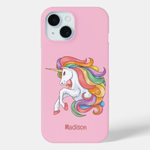 Coque Pour iPhone 15 Nom personnalisé Unicorne colorée