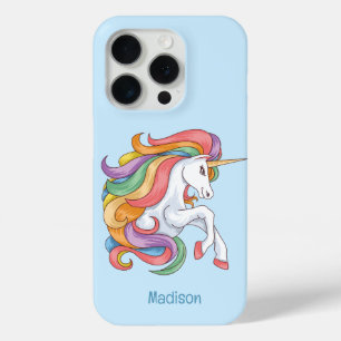 Coque iPhone 15 Pro Nom personnalisé Unicorne colorée