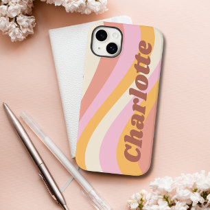 Coque Pour iPhone 14 Plus Nom personnalisé vague rétro vintage féminin