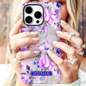 Coques Case-Mate iPhone Nom personnalisé violet et rose Floral