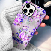 Coques Case-Mate iPhone Nom personnalisé violet et rose Floral