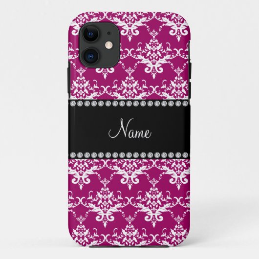 Coques Case-Mate iPhone Nom personnel magenta rose blanc damask (Dos)