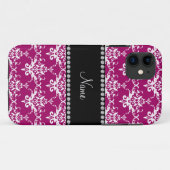 Coques Case-Mate iPhone Nom personnel magenta rose blanc damask (Dos (Horizontal))