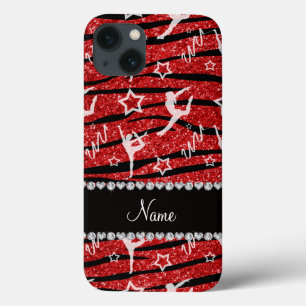 iPhone 13 Case nom red gymnastics glitter zebra stripes