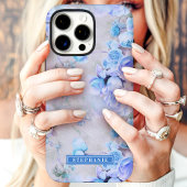 Coques Case-Mate iPhone Nom romantique bleu et gris Floral