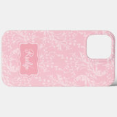 Coques Case-Mate iPhone Nom rose à motif fleur sauvage damassé  (Verso (horizontal))
